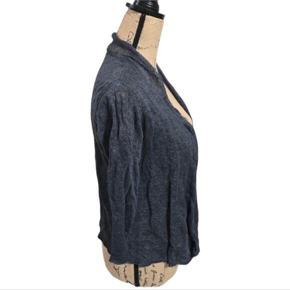 Eileen Fisher Linen and Metallic Waterfall Dark‎ Teal Cardigan Sweater Size XS - Picture 3 of 6